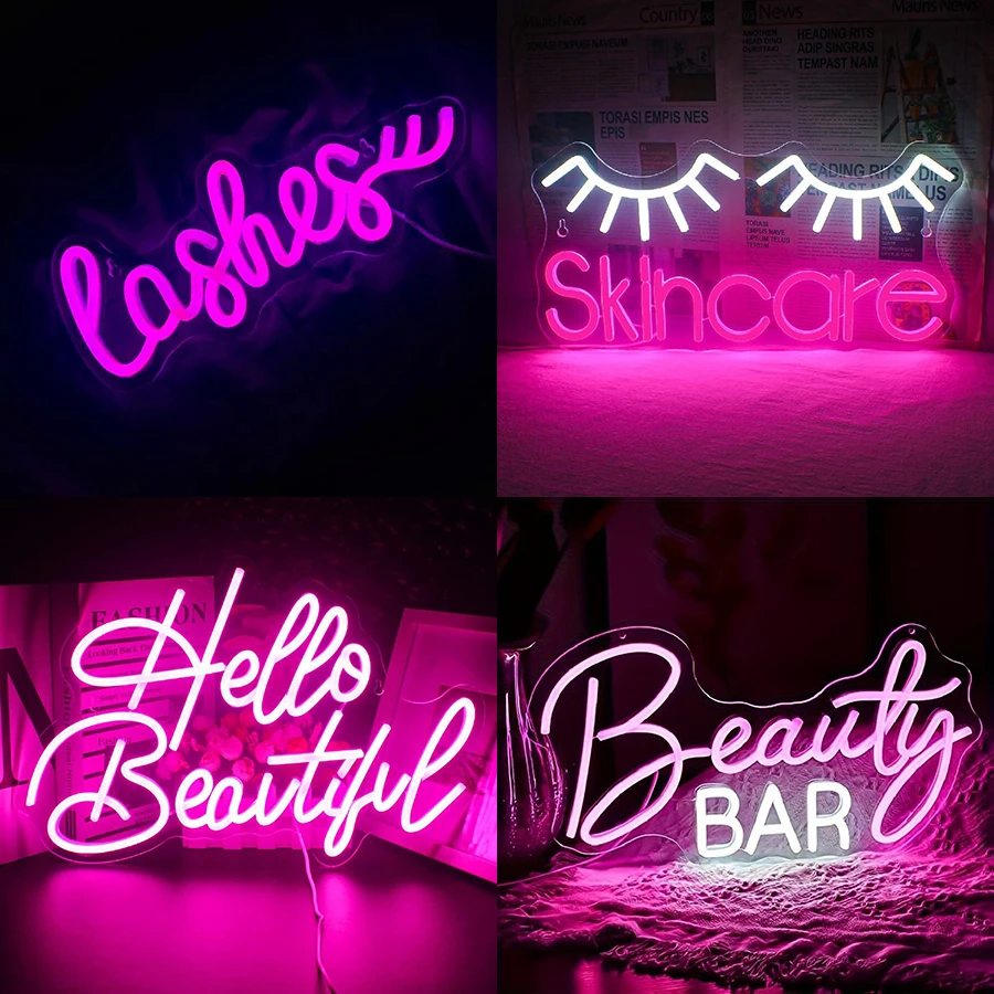 Beauty Makeup Bar - Sinal de néon cílios luz rosa
