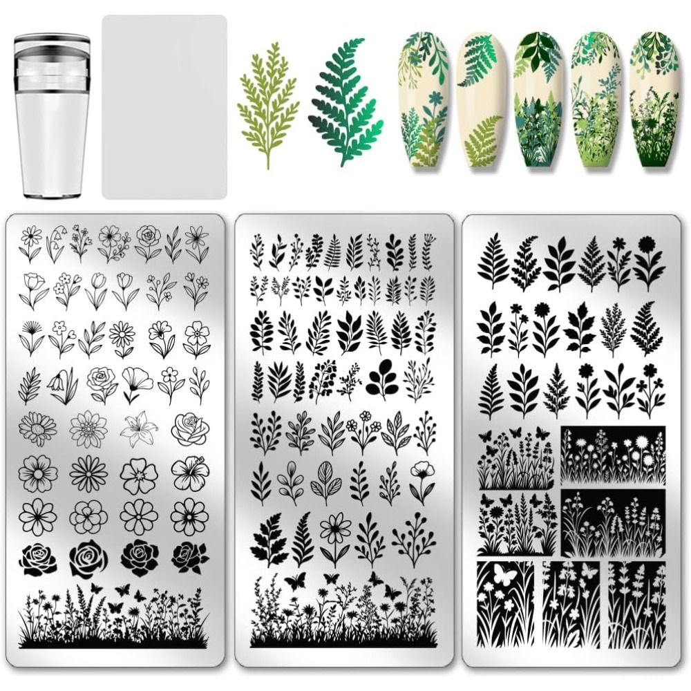 Nail Art Stamping Kit - 3 pçs flor folha placas de
