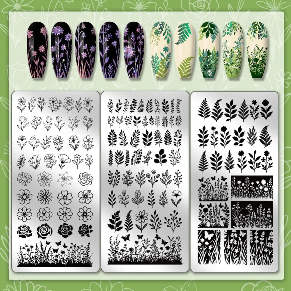 3 pçs flor folha placas de car - Nail Art Stamping Kit avaliação e preço
